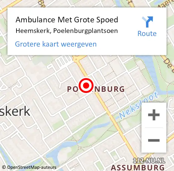 Locatie op kaart van de 112 melding: Ambulance Met Grote Spoed Naar Heemskerk, Poelenburgplantsoen op 25 januari 2024 08:10