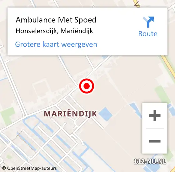 Locatie op kaart van de 112 melding: Ambulance Met Spoed Naar Honselersdijk, Mariëndijk op 25 januari 2024 08:25