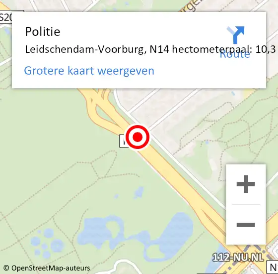 Locatie op kaart van de 112 melding: Politie Leidschendam-Voorburg, N14 hectometerpaal: 10,3 op 25 januari 2024 08:29