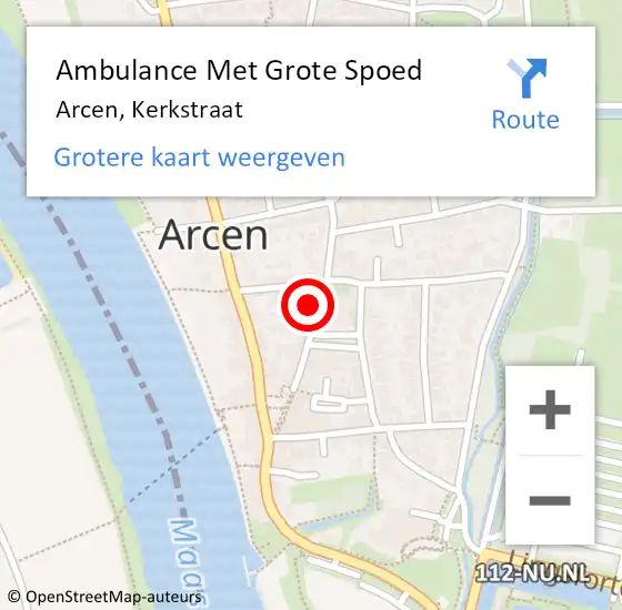 Locatie op kaart van de 112 melding: Ambulance Met Grote Spoed Naar Arcen, Kerkstraat op 25 januari 2024 08:30