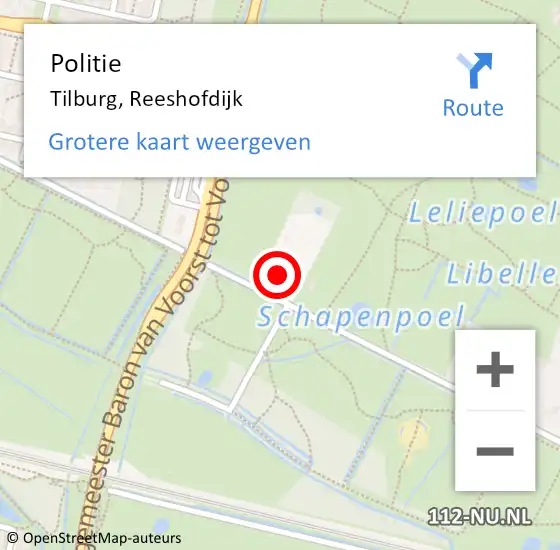 Locatie op kaart van de 112 melding: Politie Tilburg, Reeshofdijk op 25 januari 2024 08:30
