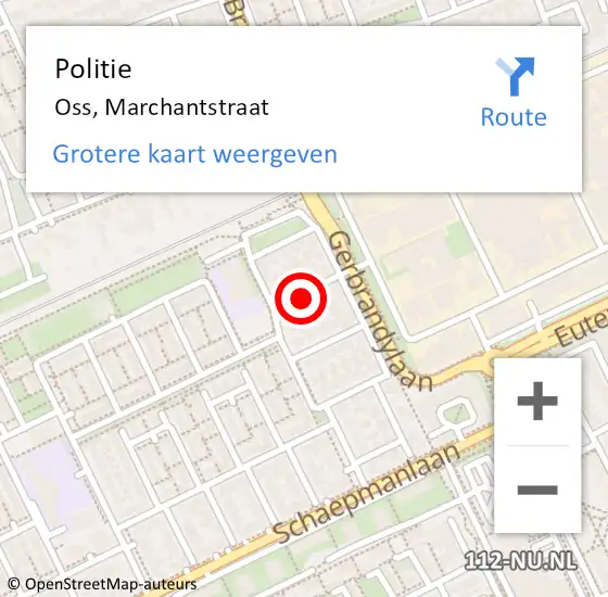 Locatie op kaart van de 112 melding: Politie Oss, Marchantstraat op 25 januari 2024 08:43