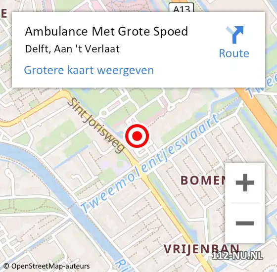 Locatie op kaart van de 112 melding: Ambulance Met Grote Spoed Naar Delft, Aan 't Verlaat op 25 januari 2024 08:57