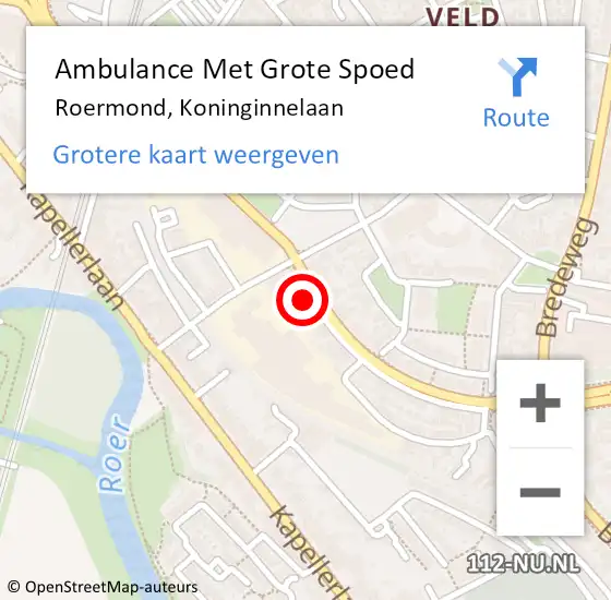 Locatie op kaart van de 112 melding: Ambulance Met Grote Spoed Naar Roermond, Koninginnelaan op 25 januari 2024 09:30
