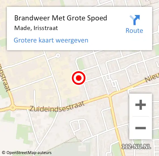 Locatie op kaart van de 112 melding: Brandweer Met Grote Spoed Naar Made, Irisstraat op 25 januari 2024 09:35