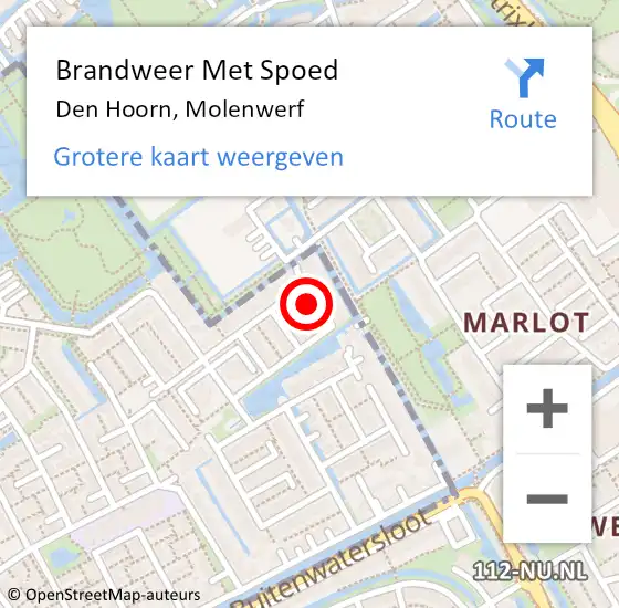 Locatie op kaart van de 112 melding: Brandweer Met Spoed Naar Den Hoorn, Molenwerf op 25 januari 2024 10:20