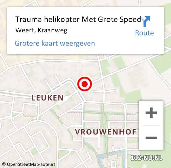 Locatie op kaart van de 112 melding: Trauma helikopter Met Grote Spoed Naar Weert, Kraanweg op 25 januari 2024 10:22