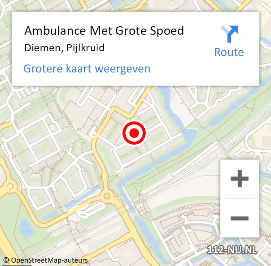 Locatie op kaart van de 112 melding: Ambulance Met Grote Spoed Naar Diemen, Pijlkruid op 25 januari 2024 10:34