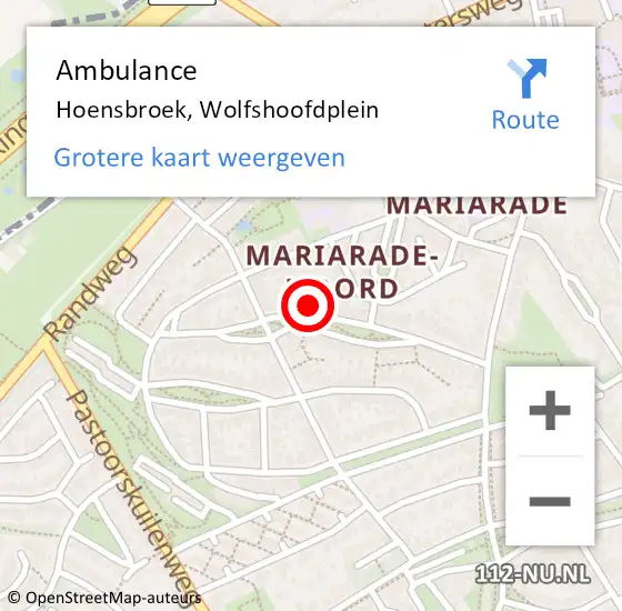 Locatie op kaart van de 112 melding: Ambulance Hoensbroek, Wolfshoofdplein op 23 september 2014 12:45