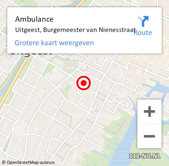 Locatie op kaart van de 112 melding: Ambulance Uitgeest, Burgemeester van Nienesstraat op 25 januari 2024 10:58