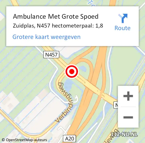 Locatie op kaart van de 112 melding: Ambulance Met Grote Spoed Naar Zuidplas, N457 hectometerpaal: 1,8 op 25 januari 2024 11:28