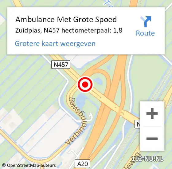 Locatie op kaart van de 112 melding: Ambulance Met Grote Spoed Naar Zuidplas, N457 hectometerpaal: 1,8 op 25 januari 2024 11:33