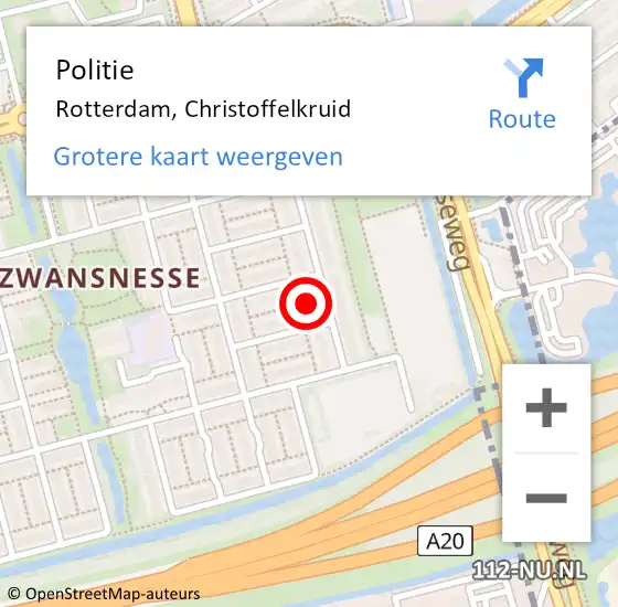 Locatie op kaart van de 112 melding: Politie Rotterdam, Christoffelkruid op 25 januari 2024 11:54