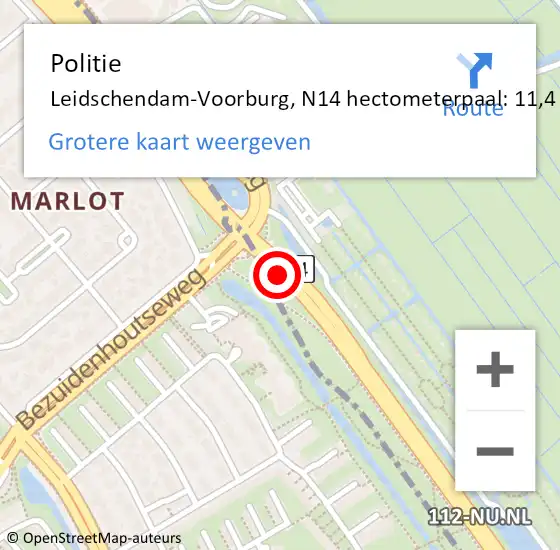 Locatie op kaart van de 112 melding: Politie Leidschendam-Voorburg, N14 hectometerpaal: 11,4 op 25 januari 2024 11:55