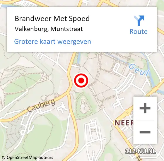 Locatie op kaart van de 112 melding: Brandweer Met Spoed Naar Valkenburg, Muntstraat op 25 januari 2024 12:04