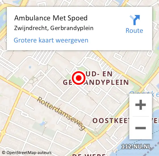 Locatie op kaart van de 112 melding: Ambulance Met Spoed Naar Zwijndrecht, Gerbrandyplein op 25 januari 2024 12:30