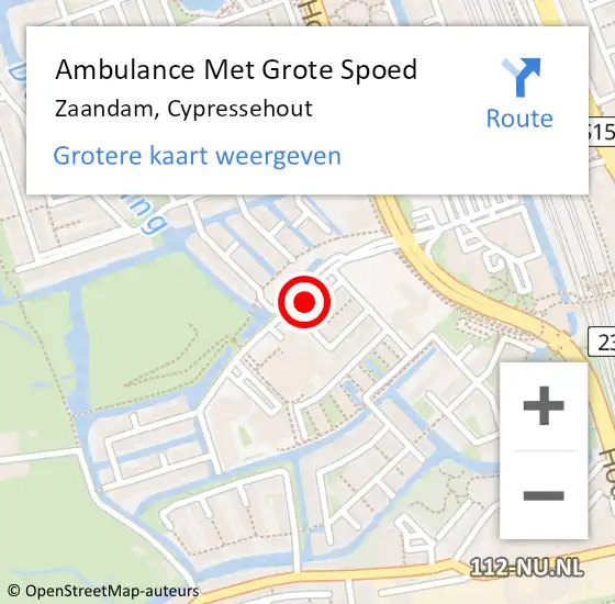 Locatie op kaart van de 112 melding: Ambulance Met Grote Spoed Naar Zaandam, Cypressehout op 25 januari 2024 12:34