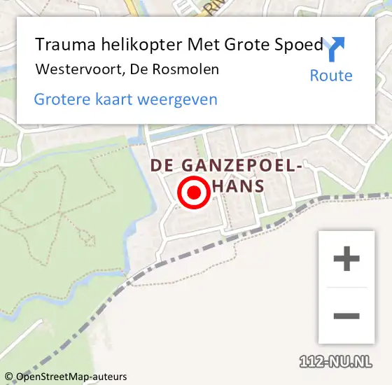 Locatie op kaart van de 112 melding: Trauma helikopter Met Grote Spoed Naar Westervoort, De Rosmolen op 25 januari 2024 12:40