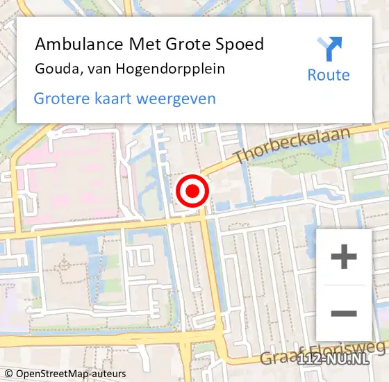 Locatie op kaart van de 112 melding: Ambulance Met Grote Spoed Naar Gouda, van Hogendorpplein op 25 januari 2024 12:40