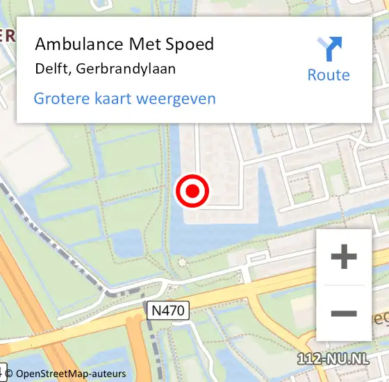 Locatie op kaart van de 112 melding: Ambulance Met Spoed Naar Delft, Gerbrandylaan op 25 januari 2024 12:57