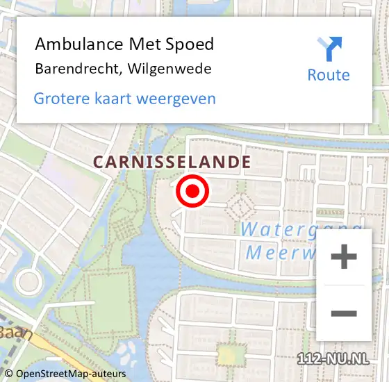 Locatie op kaart van de 112 melding: Ambulance Met Spoed Naar Barendrecht, Wilgenwede op 25 januari 2024 13:27