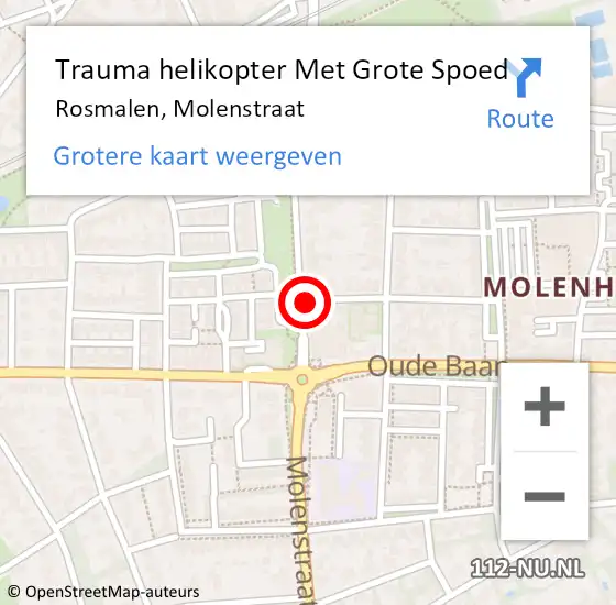 Locatie op kaart van de 112 melding: Trauma helikopter Met Grote Spoed Naar Rosmalen, Molenstraat op 25 januari 2024 13:33