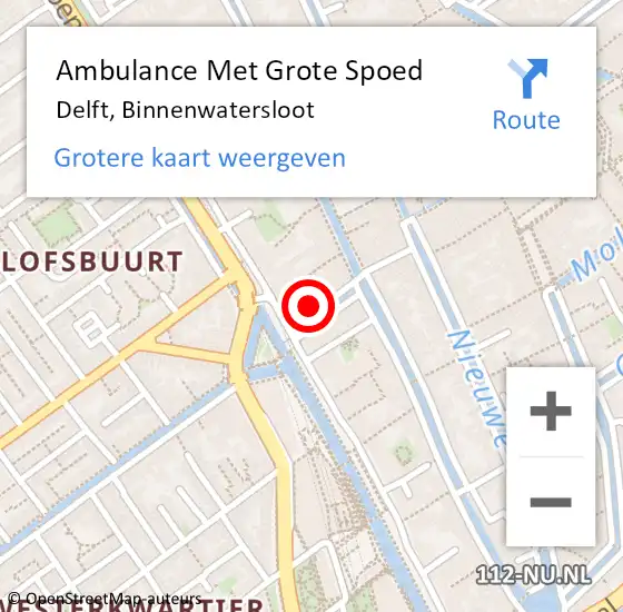 Locatie op kaart van de 112 melding: Ambulance Met Grote Spoed Naar Delft, Binnenwatersloot op 25 januari 2024 13:46