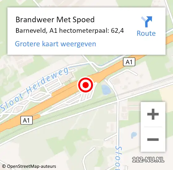 Locatie op kaart van de 112 melding: Brandweer Met Spoed Naar Barneveld, A1 hectometerpaal: 62,4 op 25 januari 2024 13:46