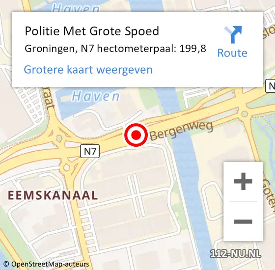 Locatie op kaart van de 112 melding: Politie Met Grote Spoed Naar Groningen, N7 hectometerpaal: 199,8 op 25 januari 2024 13:50