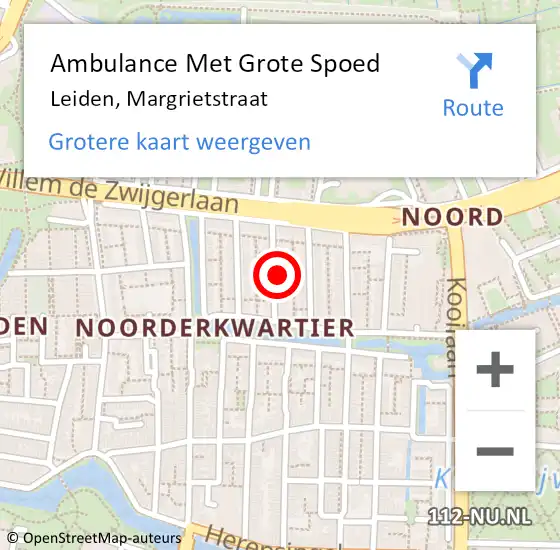 Locatie op kaart van de 112 melding: Ambulance Met Grote Spoed Naar Leiden, Margrietstraat op 25 januari 2024 13:55