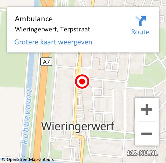Locatie op kaart van de 112 melding: Ambulance Wieringerwerf, Terpstraat op 25 januari 2024 14:18