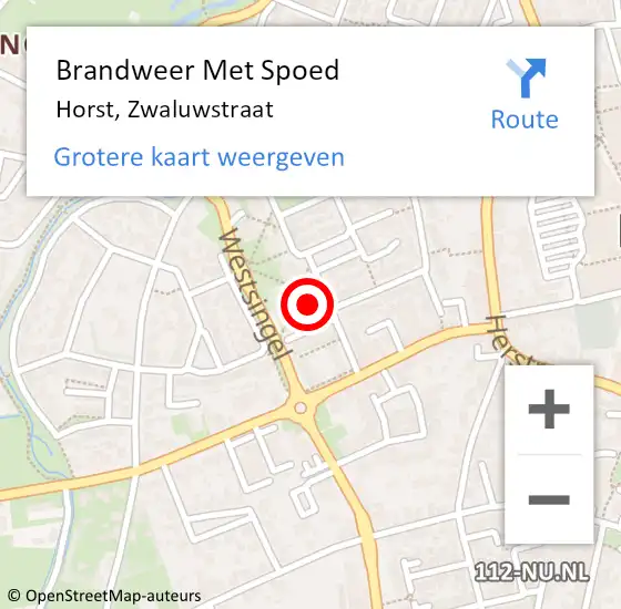 Locatie op kaart van de 112 melding: Brandweer Met Spoed Naar Horst, Zwaluwstraat op 25 januari 2024 15:05