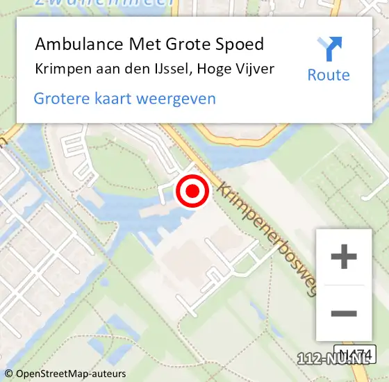 Locatie op kaart van de 112 melding: Ambulance Met Grote Spoed Naar Krimpen aan den IJssel, Hoge Vijver op 25 januari 2024 15:22