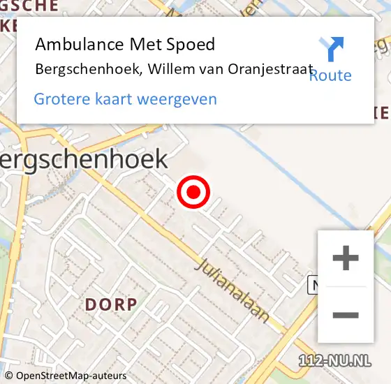 Locatie op kaart van de 112 melding: Ambulance Met Spoed Naar Bergschenhoek, Willem van Oranjestraat op 25 januari 2024 15:24