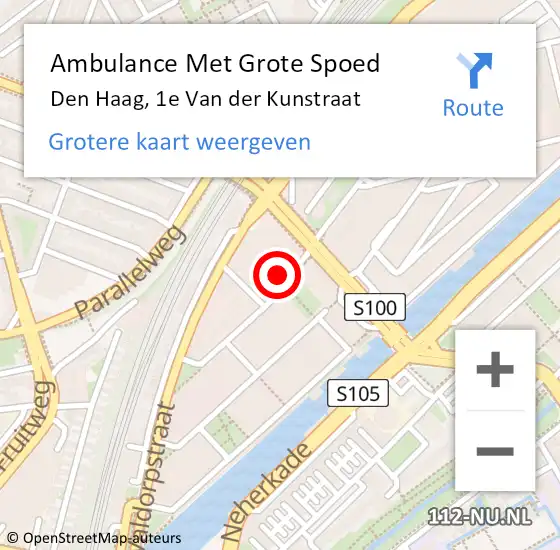 Locatie op kaart van de 112 melding: Ambulance Met Grote Spoed Naar Den Haag, 1e Van der Kunstraat op 25 januari 2024 15:46