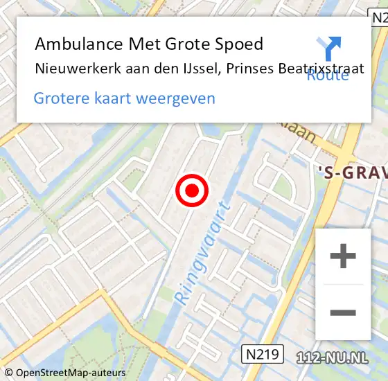 Locatie op kaart van de 112 melding: Ambulance Met Grote Spoed Naar Nieuwerkerk aan den IJssel, Prinses Beatrixstraat op 25 januari 2024 15:47