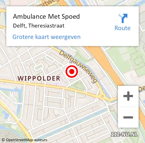 Locatie op kaart van de 112 melding: Ambulance Met Spoed Naar Delft, Theresiastraat op 25 januari 2024 15:52