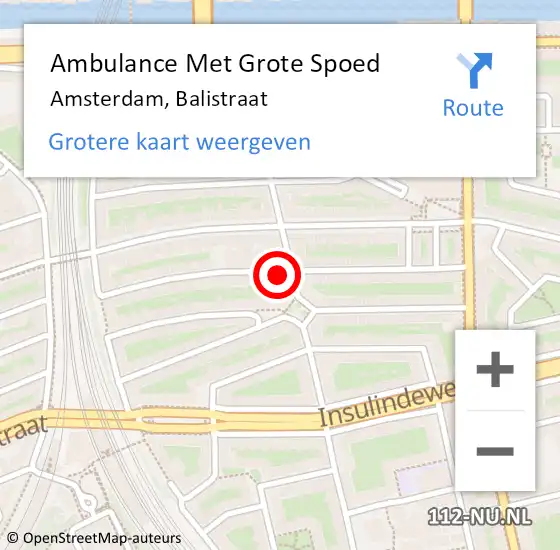 Locatie op kaart van de 112 melding: Ambulance Met Grote Spoed Naar Amsterdam, Balistraat op 25 januari 2024 15:52