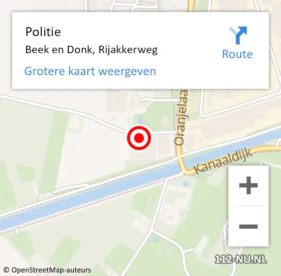 Locatie op kaart van de 112 melding: Politie Beek en Donk, Rijakkerweg op 25 januari 2024 15:53