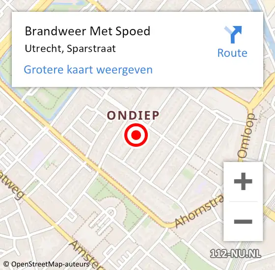 Locatie op kaart van de 112 melding: Brandweer Met Spoed Naar Utrecht, Sparstraat op 25 januari 2024 16:15