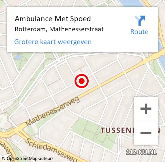 Locatie op kaart van de 112 melding: Ambulance Met Spoed Naar Rotterdam, Mathenesserstraat op 25 januari 2024 16:19