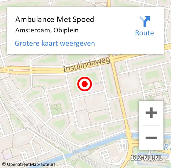 Locatie op kaart van de 112 melding: Ambulance Met Spoed Naar Amsterdam, Obiplein op 25 januari 2024 16:19