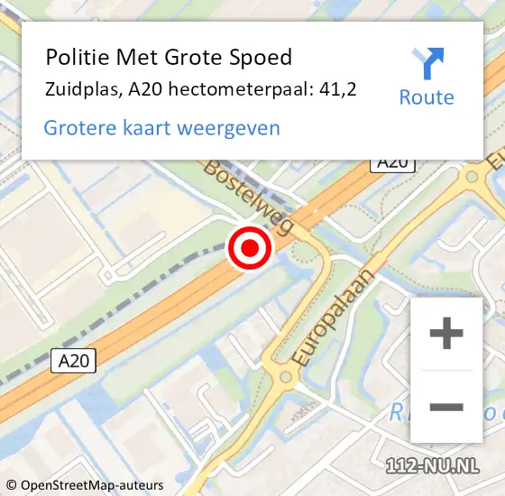 Locatie op kaart van de 112 melding: Politie Met Grote Spoed Naar Zuidplas, A20 hectometerpaal: 41,2 op 25 januari 2024 17:12