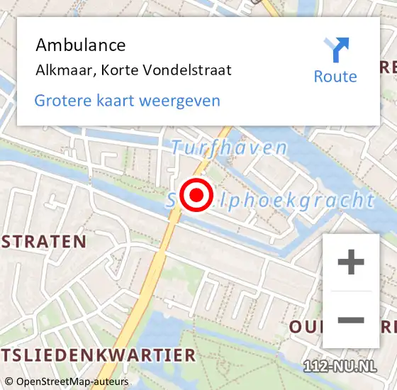 Locatie op kaart van de 112 melding: Ambulance Alkmaar, Korte Vondelstraat op 25 januari 2024 17:51