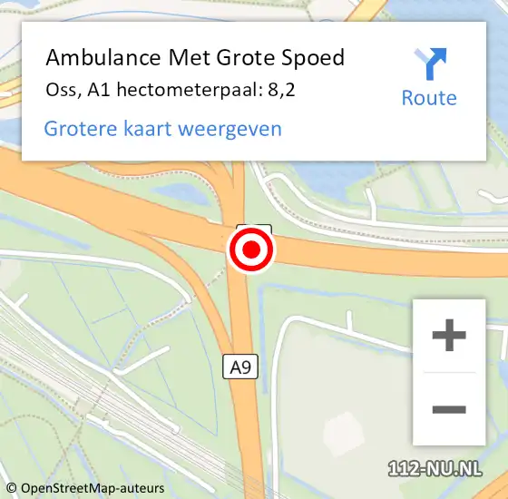 Locatie op kaart van de 112 melding: Ambulance Met Grote Spoed Naar Oss, A1 hectometerpaal: 8,2 op 25 januari 2024 18:03