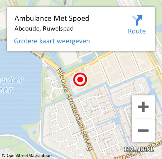 Locatie op kaart van de 112 melding: Ambulance Met Spoed Naar Abcoude, Ruwelspad op 25 januari 2024 19:17