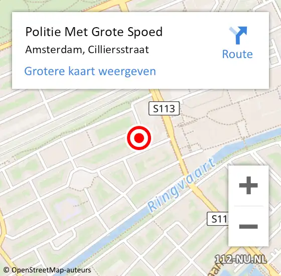 Locatie op kaart van de 112 melding: Politie Met Grote Spoed Naar Amsterdam, Cilliersstraat op 25 januari 2024 19:39