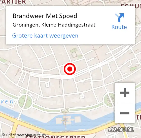 Locatie op kaart van de 112 melding: Brandweer Met Spoed Naar Groningen, Kleine Haddingestraat op 25 januari 2024 20:06