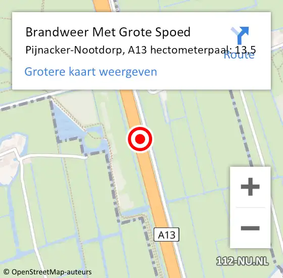 Locatie op kaart van de 112 melding: Brandweer Met Grote Spoed Naar Pijnacker-Nootdorp, A13 hectometerpaal: 13,5 op 25 januari 2024 20:13