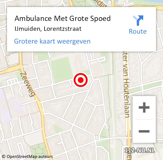 Locatie op kaart van de 112 melding: Ambulance Met Grote Spoed Naar IJmuiden, Lorentzstraat op 25 januari 2024 20:46